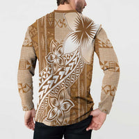 Tonga Kupesi Ngatu Button Sweatshirt Vintage Brown Plumeria LT05 - Polynesian Pride