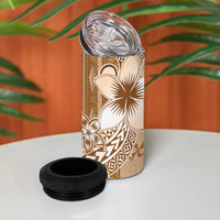 Tonga Kupesi Ngatu 4 in 1 Can Cooler Tumbler Vintage Brown Plumeria