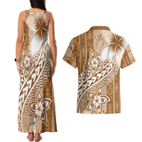 Tonga Kupesi Ngatu Couples Matching Tank Maxi Dress and Hawaiian Shirt Vintage Brown Plumeria LT05 - Polynesian Pride