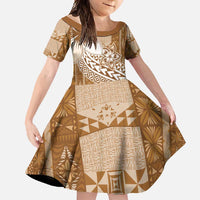 Tonga Kupesi Ngatu Family Matching Mermaid Dress and Hawaiian Shirt Vintage Brown Plumeria