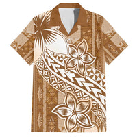 Tonga Kupesi Ngatu Family Matching Off Shoulder Maxi Dress and Hawaiian Shirt Vintage Brown Plumeria