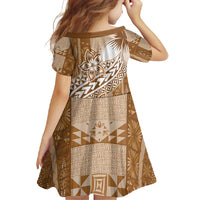 Tonga Kupesi Ngatu Family Matching Short Sleeve Bodycon Dress and Hawaiian Shirt Vintage Brown Plumeria