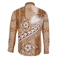 Tonga Kupesi Ngatu Family Matching Summer Maxi Dress and Hawaiian Shirt Vintage Brown Plumeria