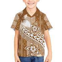 Tonga Kupesi Ngatu Family Matching Summer Maxi Dress and Hawaiian Shirt Vintage Brown Plumeria