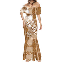 Tonga Kupesi Ngatu Mermaid Dress Vintage Brown Plumeria