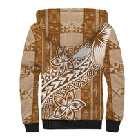 Tonga Kupesi Ngatu Sherpa Hoodie Vintage Brown Plumeria