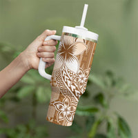 Tonga Kupesi Ngatu Tumbler With Handle Vintage Brown Plumeria