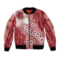 Tonga Kupesi Ngatu Bomber Jacket Vintage Red Plumeria
