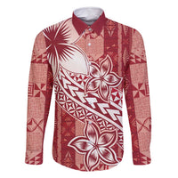 Tonga Kupesi Ngatu Family Matching Mermaid Dress and Hawaiian Shirt Vintage Red Plumeria