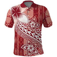 Tonga Kupesi Ngatu Polo Shirt Vintage Red Plumeria