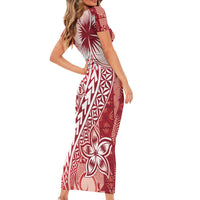 Tonga Kupesi Ngatu Short Sleeve Bodycon Dress Vintage Red Plumeria
