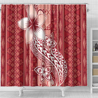 Tonga Kupesi Ngatu Shower Curtain Vintage Red Plumeria