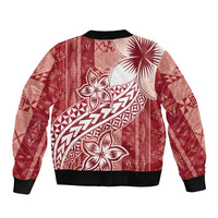 Tonga Kupesi Ngatu Sleeve Zip Bomber Jacket Vintage Red Plumeria