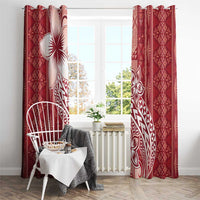 Tonga Kupesi Ngatu Window Curtain Vintage Red Plumeria