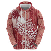Tonga Kupesi Ngatu Zip Hoodie Vintage Red Plumeria