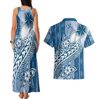 Tonga Kupesi Ngatu Couples Matching Tank Maxi Dress and Hawaiian Shirt Vintage Blue Plumeria LT05 - Polynesian Pride