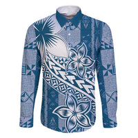 Tonga Kupesi Ngatu Family Matching Long Sleeve Bodycon Dress and Hawaiian Shirt Vintage Blue Plumeria