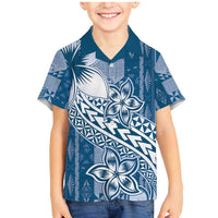 Tonga Kupesi Ngatu Family Matching Mermaid Dress and Hawaiian Shirt Vintage Blue Plumeria