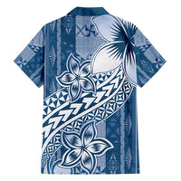 Tonga Kupesi Ngatu Family Matching Off Shoulder Short Dress and Hawaiian Shirt Vintage Blue Plumeria