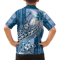Tonga Kupesi Ngatu Family Matching Puletasi and Hawaiian Shirt Vintage Blue Plumeria