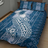 Tonga Kupesi Ngatu Quilt Bed Set Vintage Blue Plumeria