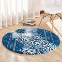 Tonga Kupesi Ngatu Round Carpet Vintage Blue Plumeria
