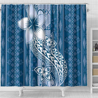 Tonga Kupesi Ngatu Shower Curtain Vintage Blue Plumeria
