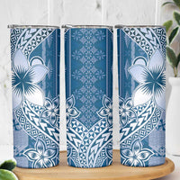 Tonga Kupesi Ngatu Skinny Tumbler Vintage Blue Plumeria