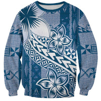 Tonga Kupesi Ngatu Sweatshirt Vintage Blue Plumeria LT05 Unisex Blue - Polynesian Pride