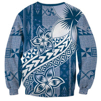 Tonga Kupesi Ngatu Sweatshirt Vintage Blue Plumeria LT05 - Polynesian Pride