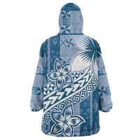 Tonga Kupesi Ngatu Wearable Blanket Hoodie Vintage Blue Plumeria