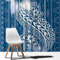 Tonga Kupesi Ngatu Window Curtain Vintage Blue Plumeria