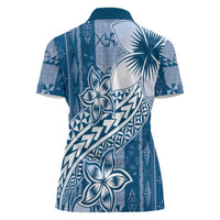 Tonga Kupesi Ngatu Women Polo Shirt Vintage Blue Plumeria