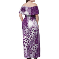 Tonga Kupesi Ngatu Family Matching Off Shoulder Maxi Dress and Hawaiian Shirt Vintage Purple Plumeria