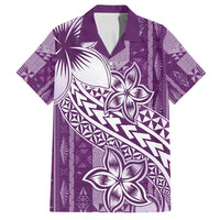 Tonga Kupesi Ngatu Family Matching Off Shoulder Short Dress and Hawaiian Shirt Vintage Purple Plumeria