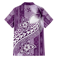 Tonga Kupesi Ngatu Family Matching Off Shoulder Short Dress and Hawaiian Shirt Vintage Purple Plumeria