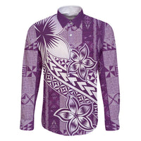 Tonga Kupesi Ngatu Family Matching Summer Maxi Dress and Hawaiian Shirt Vintage Purple Plumeria