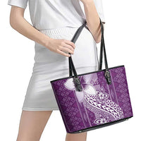 Tonga Kupesi Ngatu Leather Tote Bag Vintage Purple Plumeria