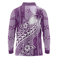 Tonga Kupesi Ngatu Long Sleeve Polo Shirt Vintage Purple Plumeria LT05 - Polynesian Pride