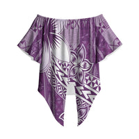 Tonga Kupesi Ngatu Off Shoulder Wrap Waist Top Vintage Purple Plumeria LT05 Purple - Polynesian Pride
