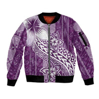 Tonga Kupesi Ngatu Sleeve Zip Bomber Jacket Vintage Purple Plumeria