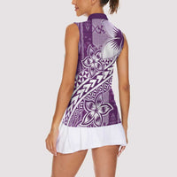 Tonga Kupesi Ngatu Women Sleeveless Polo Shirt Vintage Purple Plumeria LT05 - Polynesian Pride