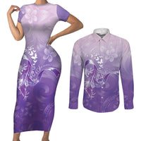 Lupus Awareness Month Couples Matching Short Sleeve Bodycon Dress and Long Sleeve Button Shirt Polynesian Style LT05 Lilac - Polynesian Pride