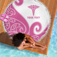 Personalised New Zealand Nurse Beach Blanket Maori Koru Pink Version