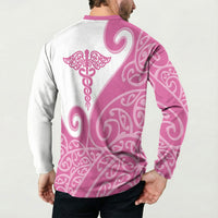 Personalised New Zealand Nurse Button Sweatshirt Maori Koru Pink Version