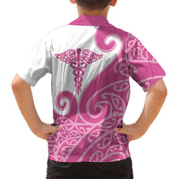 Personalised New Zealand Nurse Family Matching Mermaid Dress and Hawaiian Shirt Maori Koru Pink Version