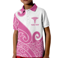Personalised New Zealand Nurse Kid Polo Shirt Maori Koru Pink Version