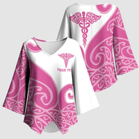 Personalised New Zealand Nurse Kimono Sleeve Blouse Maori Koru Pink Version