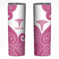 Personalised New Zealand Nurse Skinny Tumbler Maori Koru Pink Version