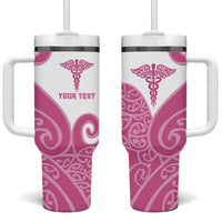 Personalised New Zealand Nurse Tumbler With Handle Maori Koru Pink Version